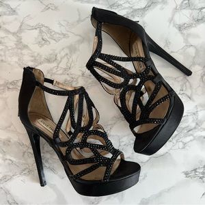 Steve Madden Satin Black Rhinestone High Heel Stilettos Size 7.5M